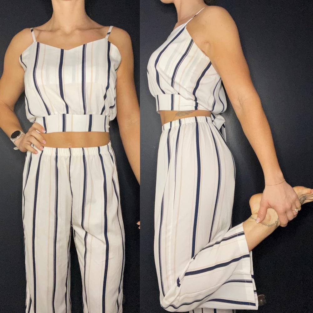 White Striped Two Piece Set Top and Bottom